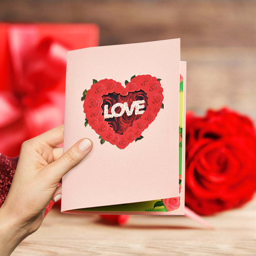 Valentine's Day Rose Heart 3D Pop Up Greeting Card - MyFaceBoxerUK
