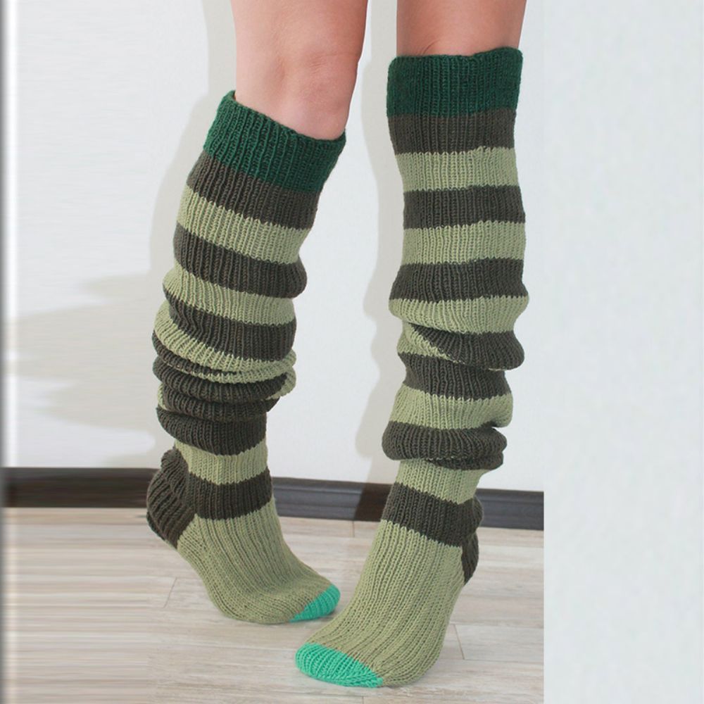 Women Winter Leg Warmers Striped Over The Knee Knitted Pile Socks - MyFaceBoxerUK
