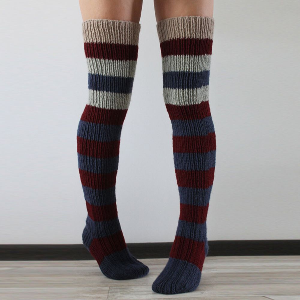 Women Winter Leg Warmers Striped Over The Knee Knitted Pile Socks - MyFaceBoxerUK