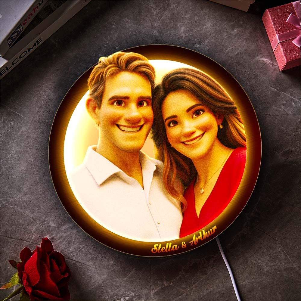 Personalized Photo Cartoon Portrait Frame with LED - MyFaceBoxerUK