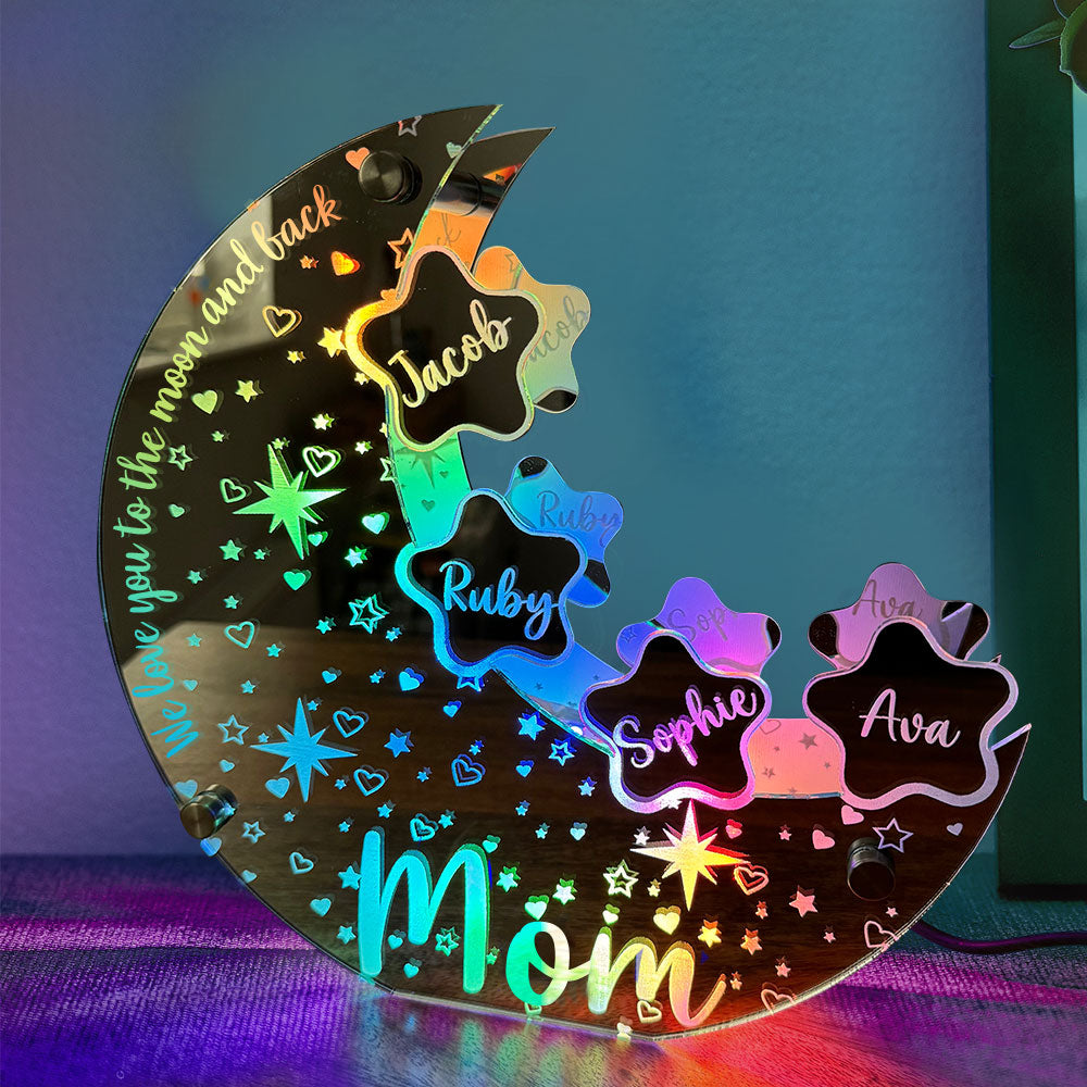 Personalized Name Moon Mirror Light Custom Family Member Name Mirror Light Gift for Mom