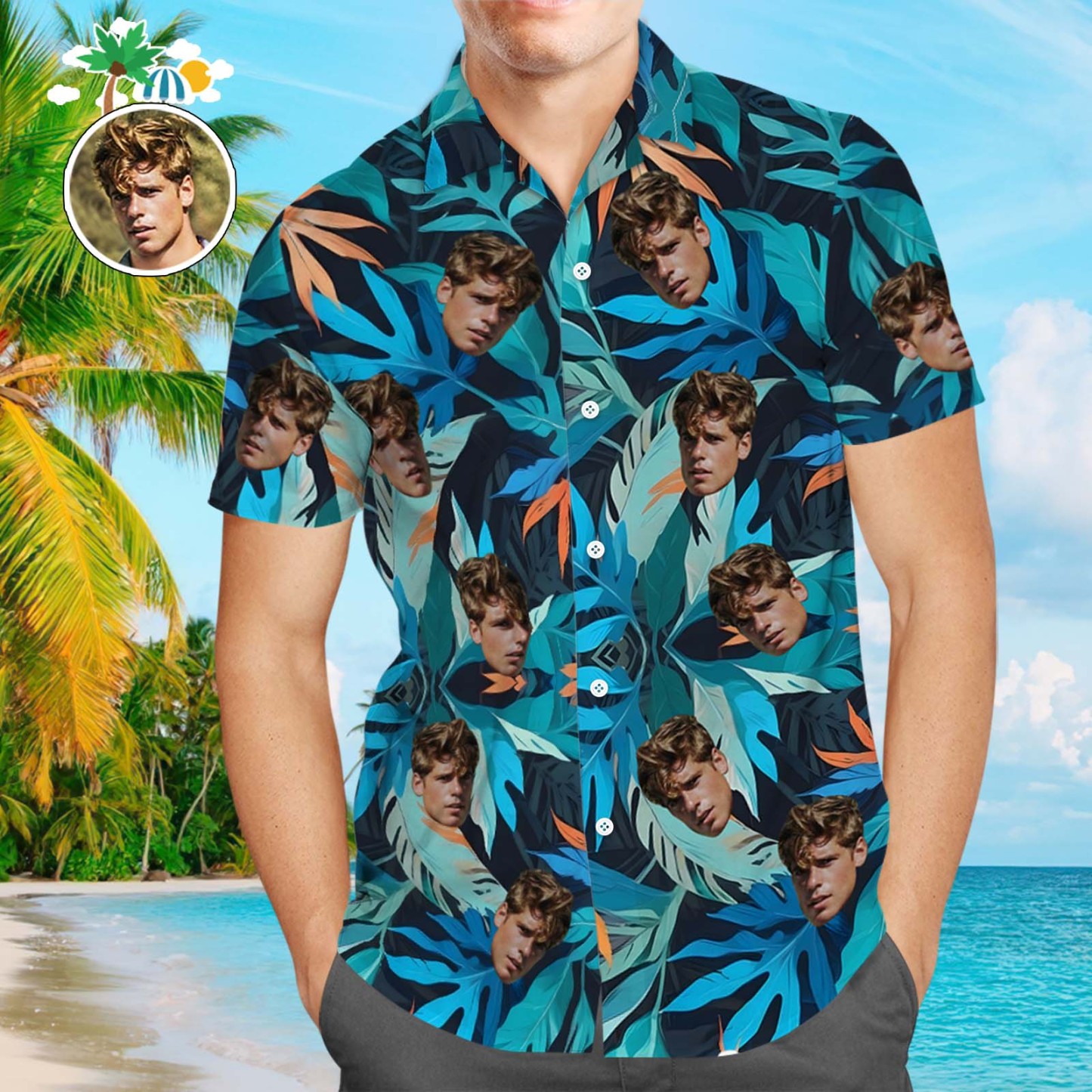 Custom Funny Face Leaves Hawaiian Shirt Flamingo Hawaiian Shirt For Dad - MyFaceBoxerUK
