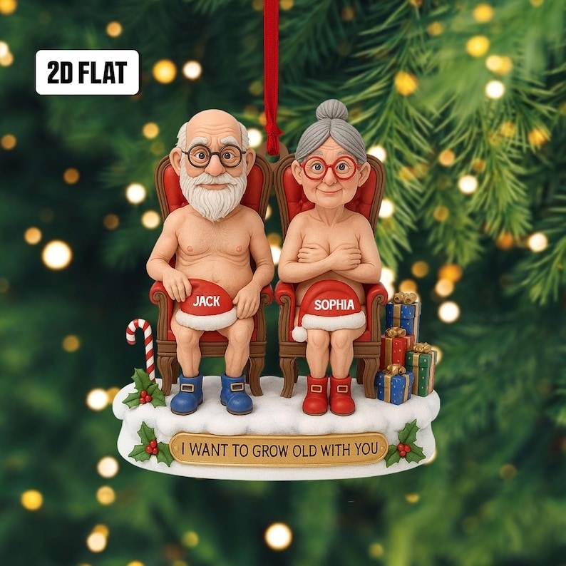 Santa Couple Growing Old Together Personalized Acrylic Ornament, Anniversary, Christmas Gift for him, Gift for her