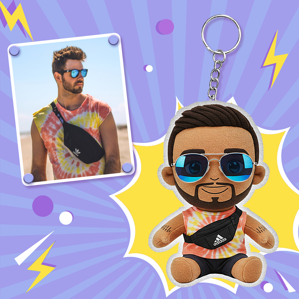 Custom Photo Plush Doll Keychain Personalized Cartoon Mini Me Plush Keychain Birthday Gift for Friend - MyFaceBoxer