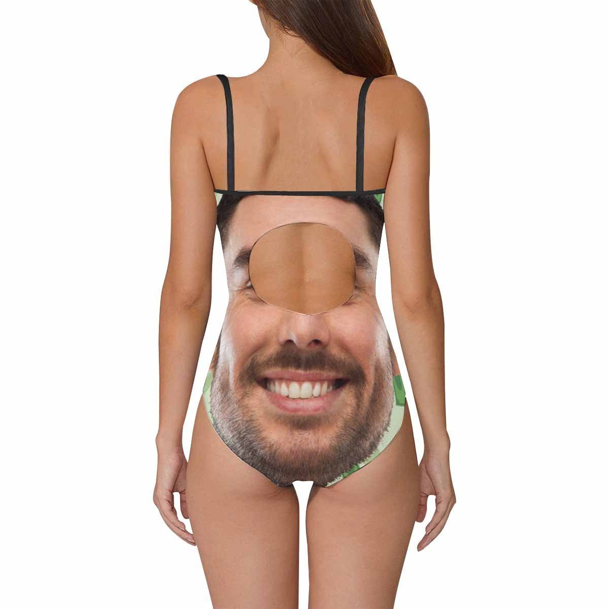 Custom Funny Face Green Background Women's Slip One Piece Swimsuit - MyFaceBoxerUK