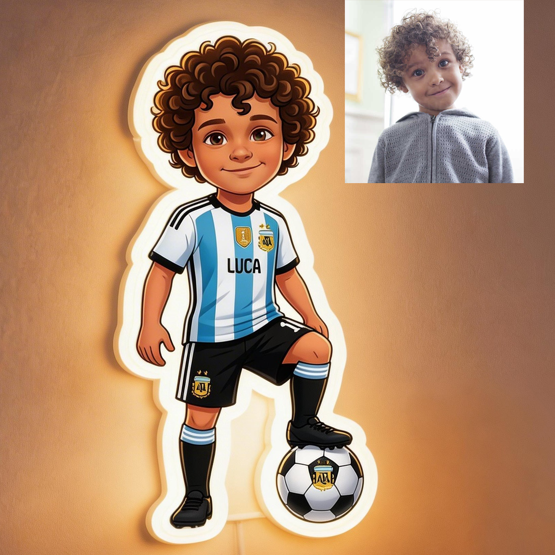 Custom Soccer Cartoon Photo Lamp Gifts for Football Players and Fans Motion Sensor Wall Lamp