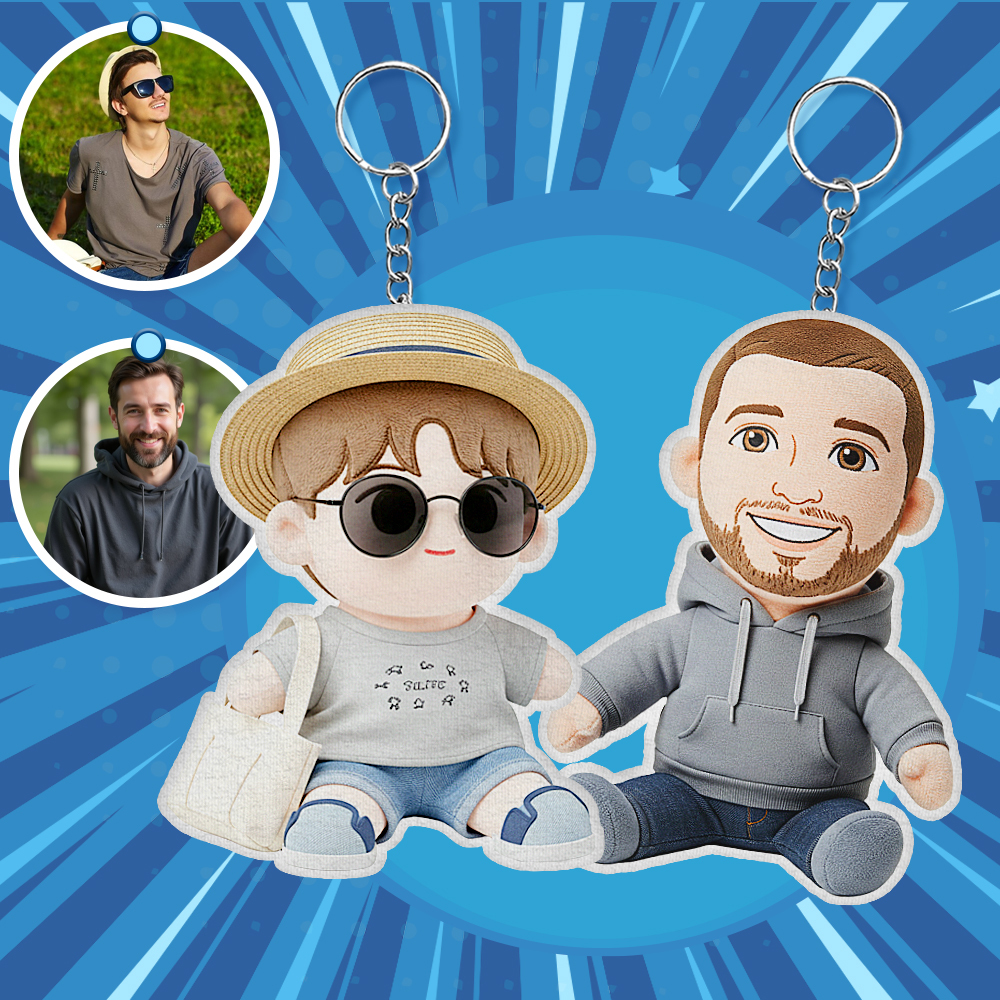 Custom Photo Plush Doll Keychain Personalized Cartoon Mini Me Plush Keychain Birthday Gift for Friend - MyFaceBoxer