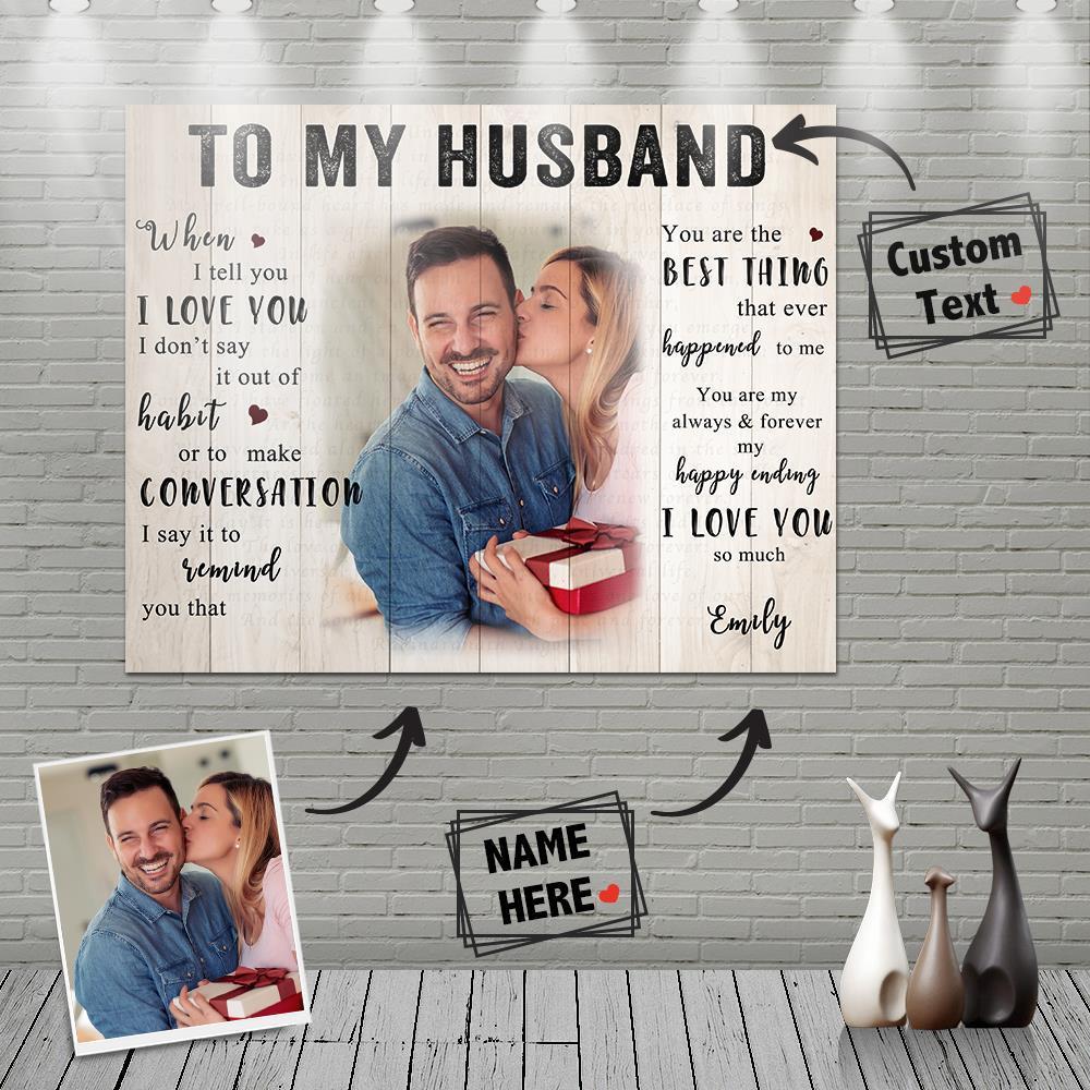 Custom Photo Wall Decor Painting Canvas With Text - To My Husband - MyFaceBoxerUK