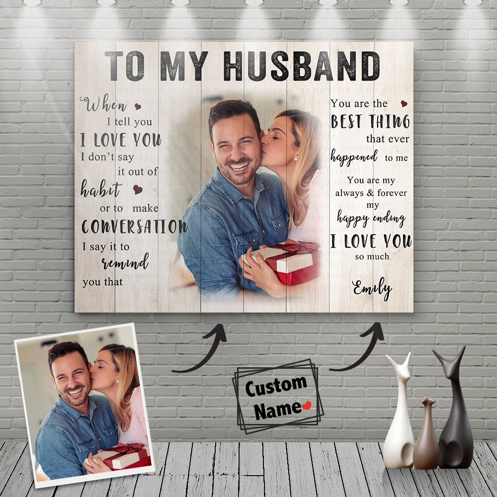 Custom Photo Wall Decor Painting Canvas - To My Husband - MyFaceBoxerUK