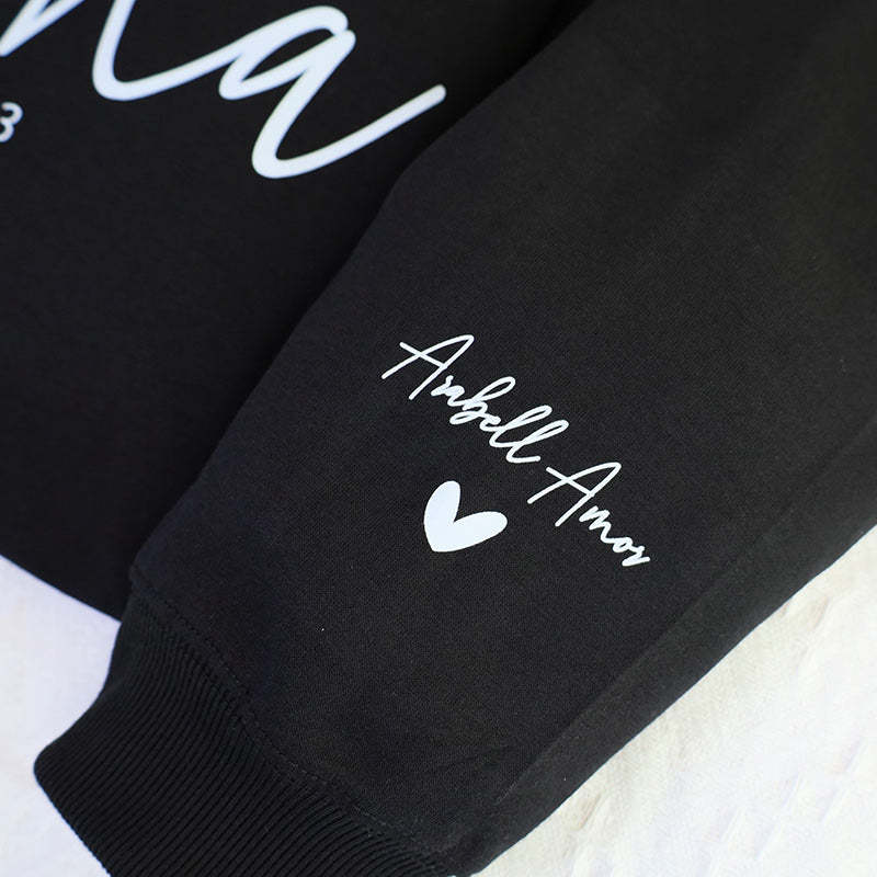 Custom Mama Embroidered Sweatshirt With Date And Children Name On Sleeve - MyFaceBoxerUK