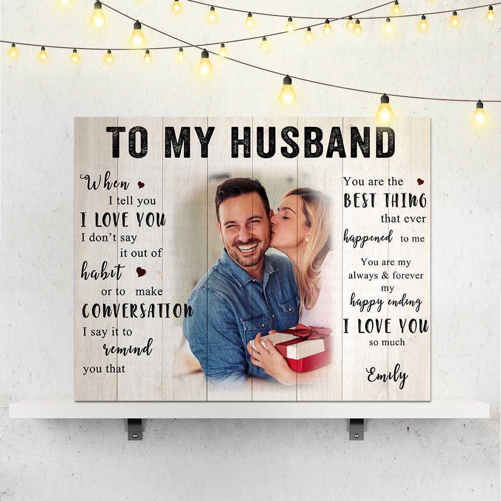 Custom Photo Wall Decor Painting Canvas With Text - To My Husband - MyFaceBoxerUK
