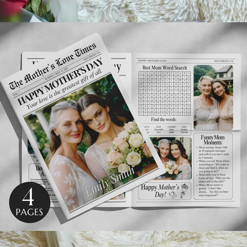 Personalised Mother's Day Newspaper Gift Photo Collage Flower Bouquet Wrap Newspaper