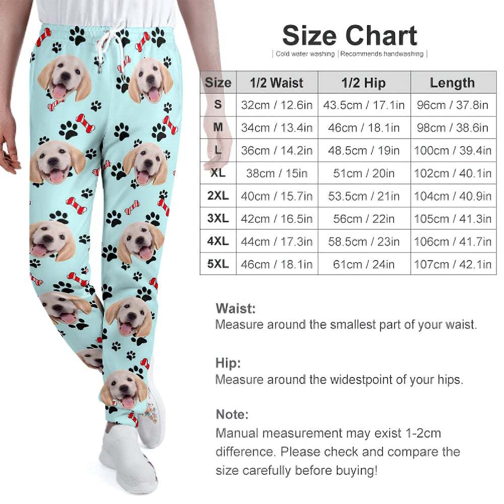 Custom Dog Face Sweatpants Unisex Joggers with Heart Pattern Paw - MyFaceBoxerUK