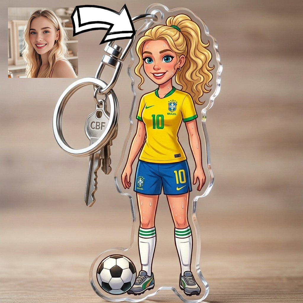 Custom Cartoon National Team Player Acrylic Keychain - Personalized Football / Soccer Fan Gift
