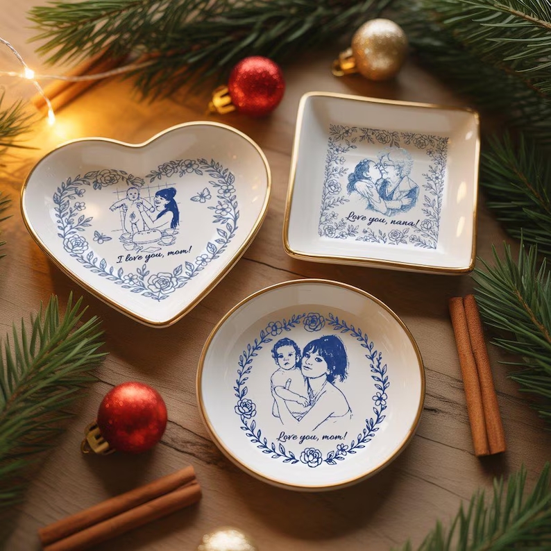 Custom Mom Nana Jewelry Dish, Family Photo Ring Dish , Personalized Portrait Ceramic Christmas , Mom Photo Gift, Family Lover Gift