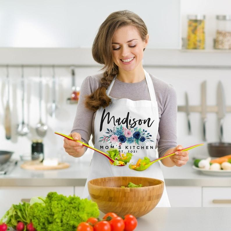 Personalized Floral Apron for Women Custom Aprons Chef Gifts Grilling Apron Baking Gift, Mom, Daughter - MyFaceBoxerUK