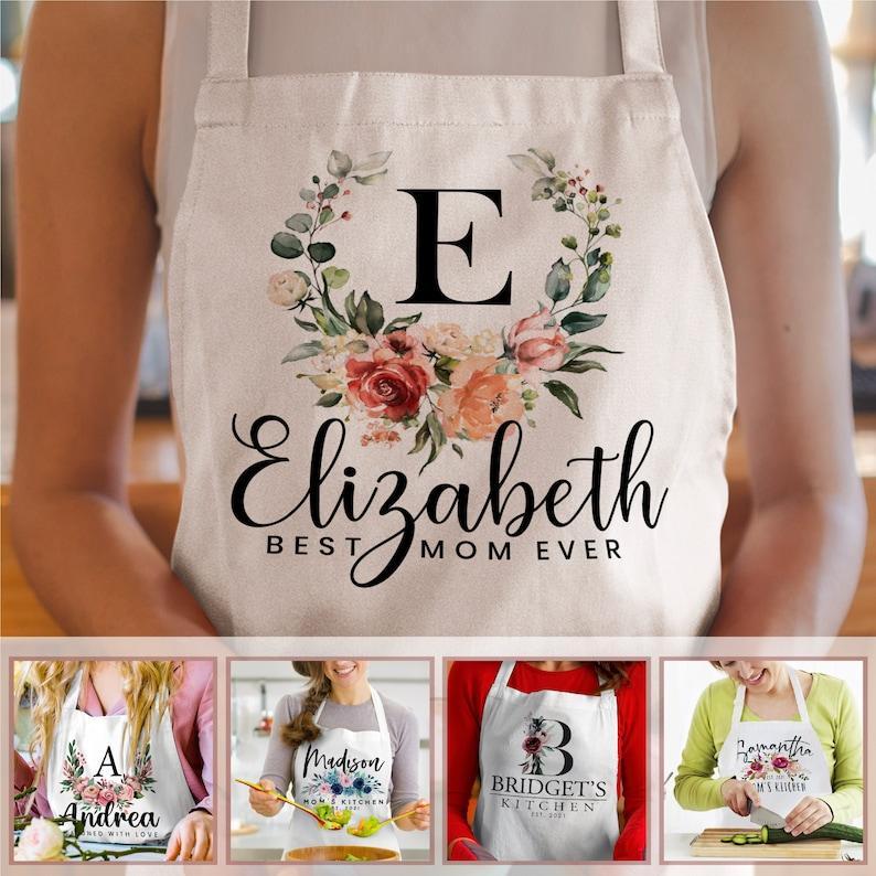 Personalized Floral Apron for Women Custom Aprons Chef Gifts Grilling Apron Baking Gift, Mom, Daughter - MyFaceBoxerUK