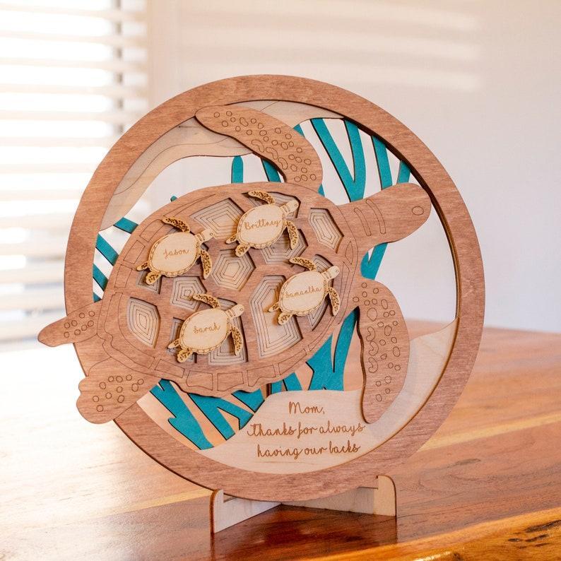 Sea Turtle Wood Sign, gift for Mom or Grandma, Thanks for having our backs - MyFaceBoxerUK