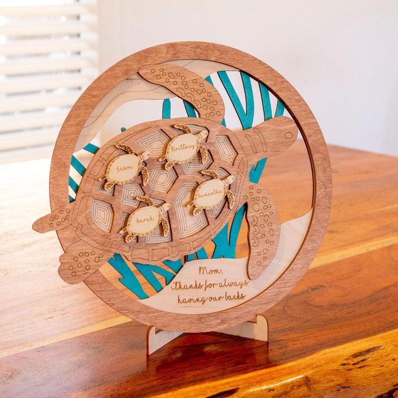 Sea Turtle Wood Sign, gift for Mom or Grandma, Thanks for having our backs - MyFaceBoxerUK