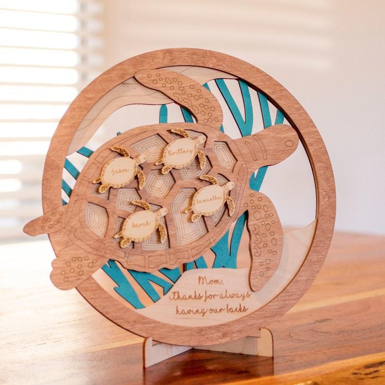 Sea Turtle Wood Sign, gift for Mom or Grandma, Thanks for having our backs - MyFaceBoxerUK