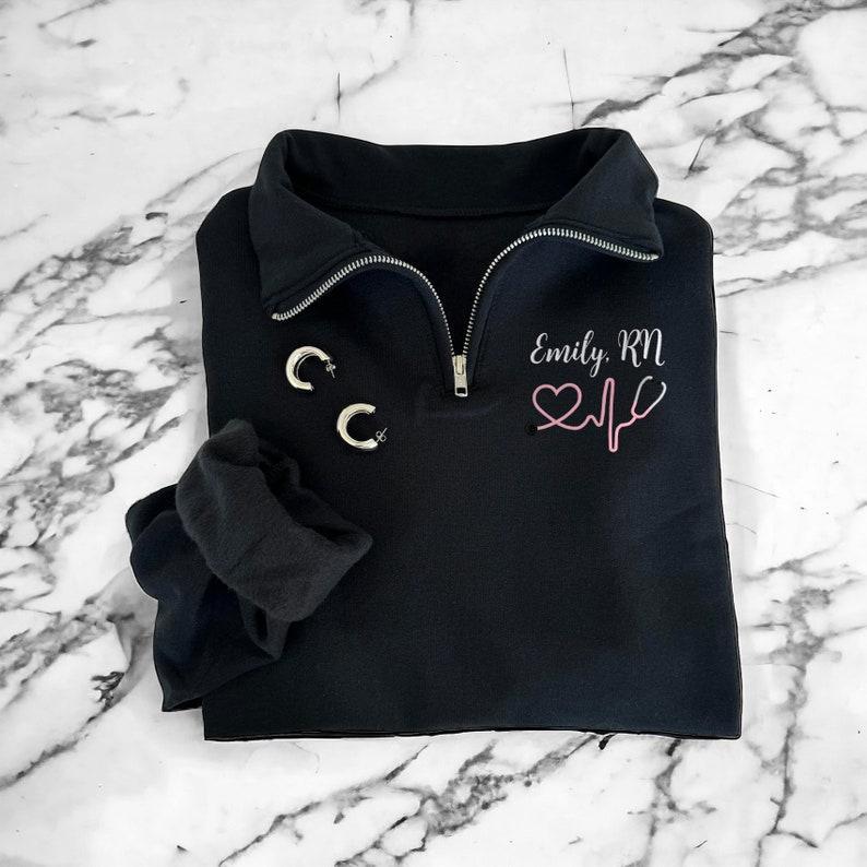 Custom Embroidered Monogram Nurse Quarter Zip Sweatshirt, Gift for Nurses, Graduation Gifts for Nurses, Heartbeat Nurse Sweatshirt - MyFaceBoxerUK