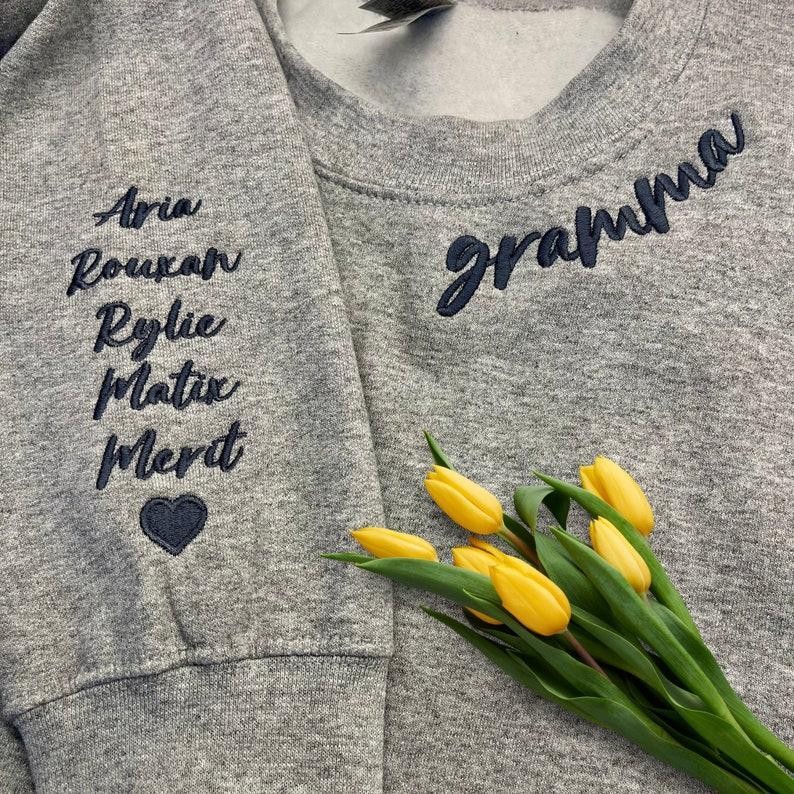 Personalized Grandma Sweatshirt with Kids Names Embroidered Collar, Great Grandma Embroidered Sweatshirt, Mothers Day Gift Ideas for Grandma	 - MyFaceBoxerUK