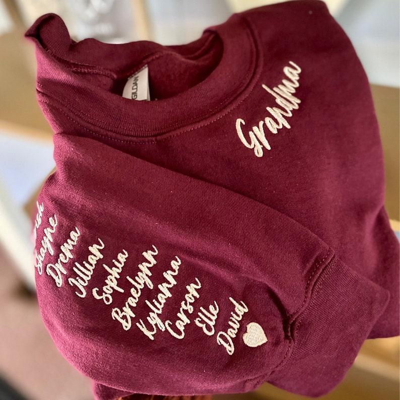 Personalized Grandma Sweatshirt with Kids Names Embroidered Collar, Great Grandma Embroidered Sweatshirt, Mothers Day Gift Ideas for Grandma	 - MyFaceBoxerUK