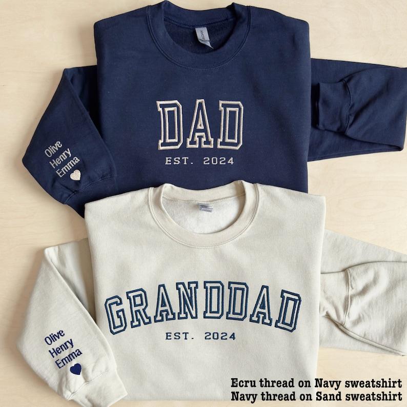 Dad Granddad Embroidered Gift Sweatshirt, Custom Grandpa Crewneck, First Father's Day Shirt, New Grandparent Dad Sweater Grandparents' Day Gift