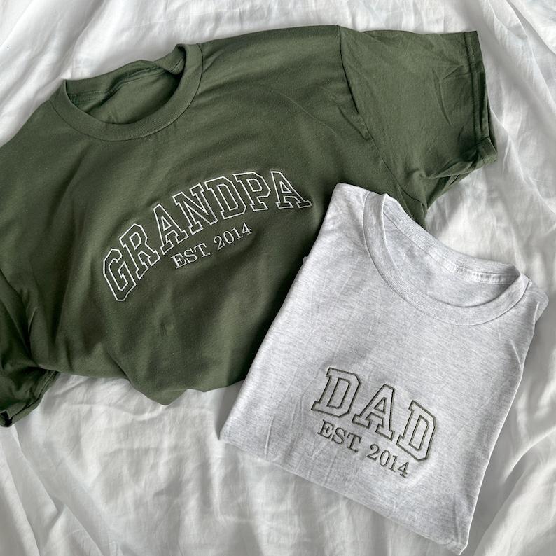 Custom Embroidered Dad T-Shirt with EST. Date | Father's Day Gift | Pregnancy Announcement | Personalized Dad, Grandpa T-Shirt