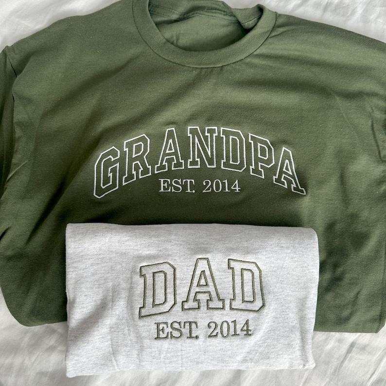 Custom Embroidered Dad T-Shirt with EST. Date | Father's Day Gift | Pregnancy Announcement | Personalized Dad, Grandpa T-Shirt	 - MyFaceBoxerUK