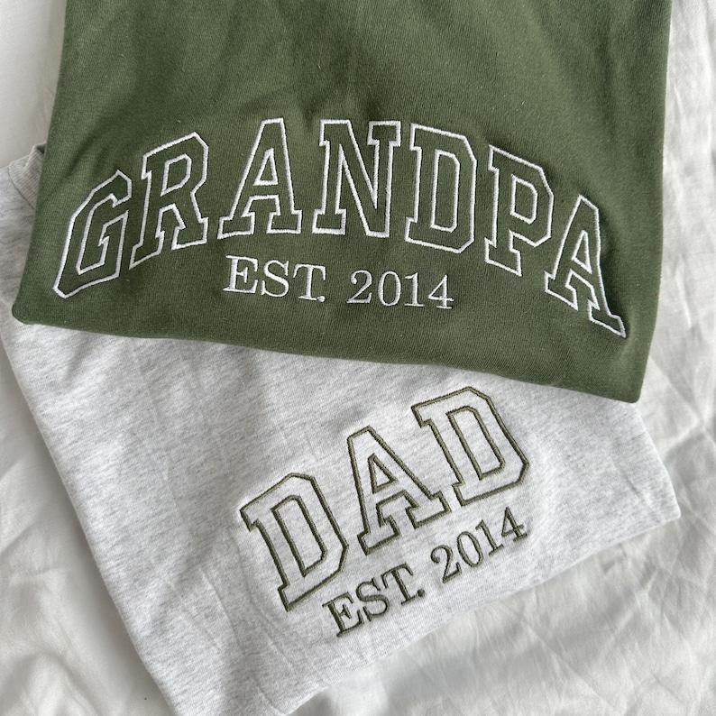 Custom Embroidered Dad T-Shirt with EST. Date | Father's Day Gift | Pregnancy Announcement | Personalized Dad, Grandpa T-Shirt