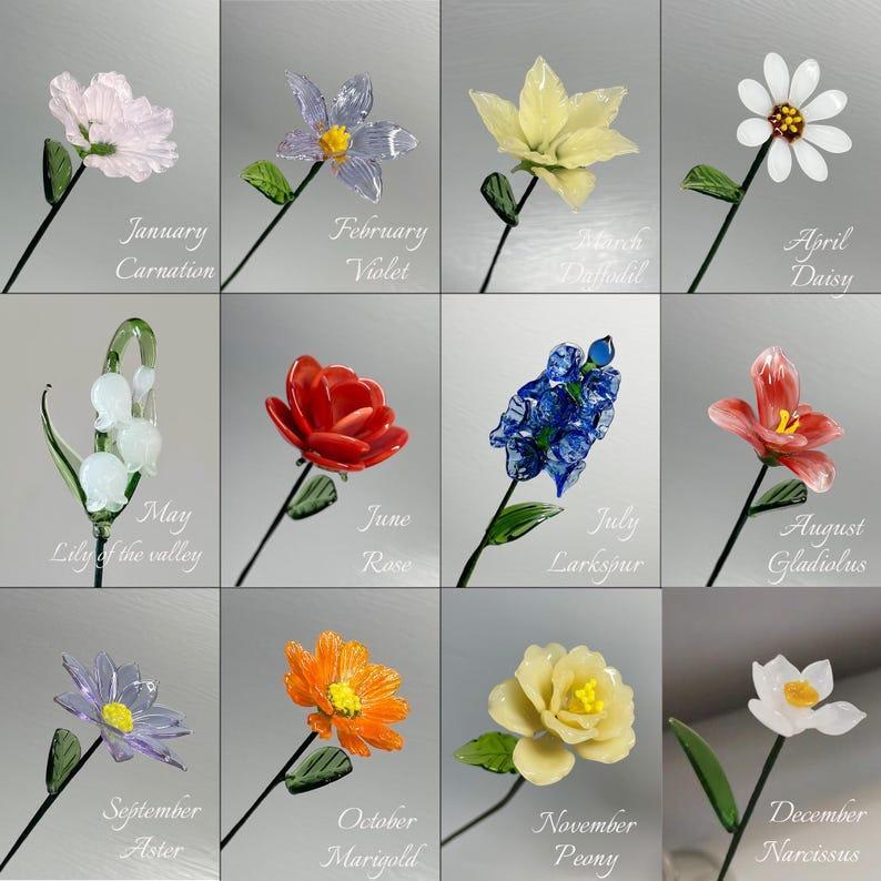 Glass Birth Month Flower, Birth Flower Gift Birthday flower Floral Handmade Glass Flowers, Women Birthday Commemorative Gifts - MyFaceBoxerUK