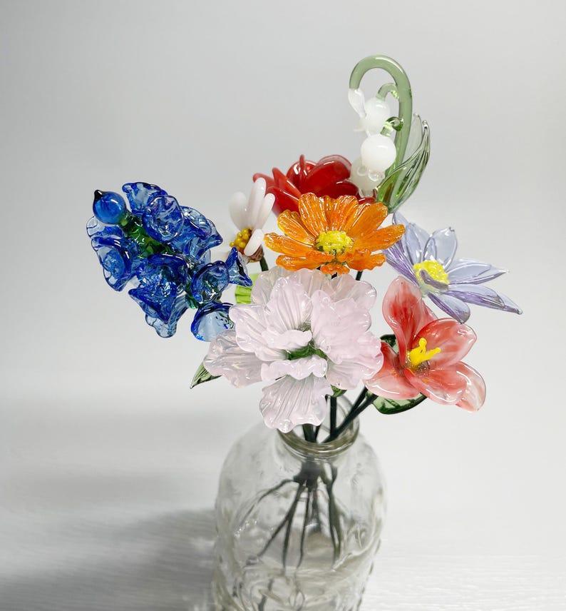Glass Birth Month Flower, Birth Flower Gift Birthday flower Floral Handmade Glass Flowers, Women Birthday Commemorative Gifts - MyFaceBoxerUK