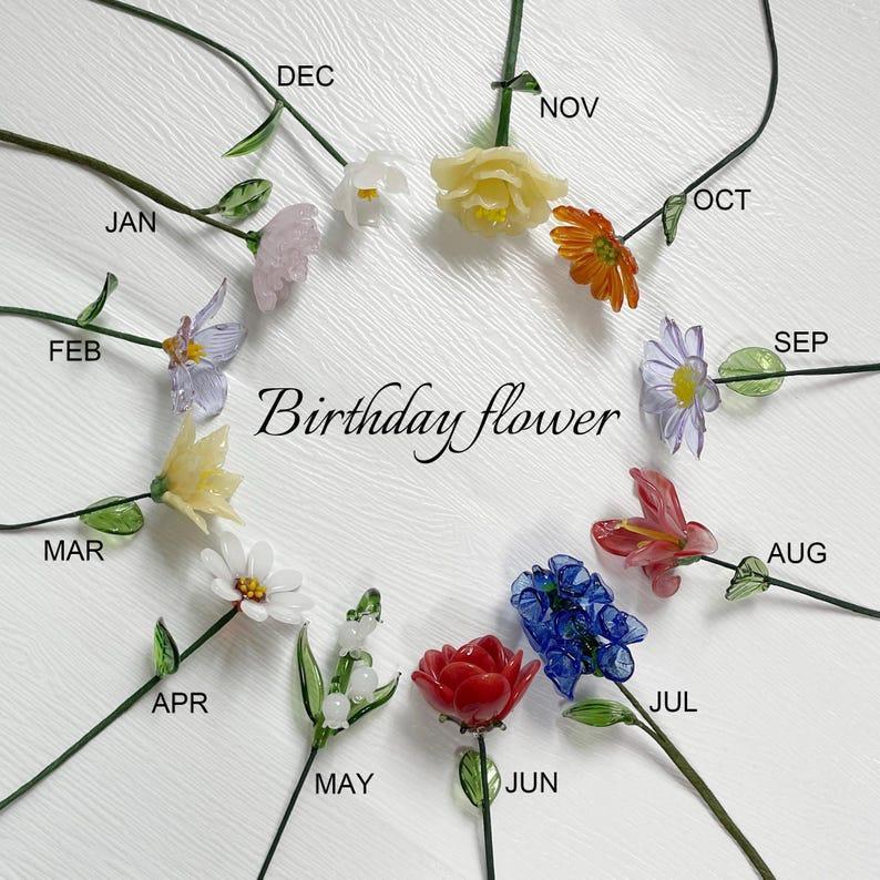 Glass Birth Month Flower, Birth Flower Gift Birthday flower Floral Handmade Glass Flowers, Women Birthday Commemorative Gifts - MyFaceBoxerUK