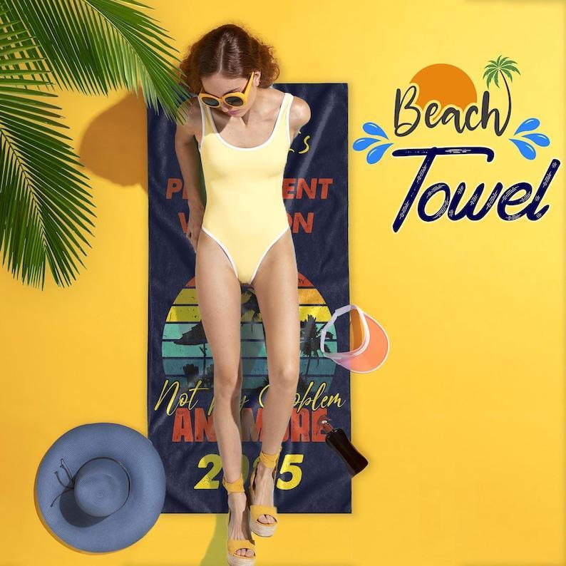 Permanent Vacation Personalized Beach Towel Gift, Custom Teacher Retirement 2025 Towels, Retirement Gifts with Name, Funny Retiree Gift