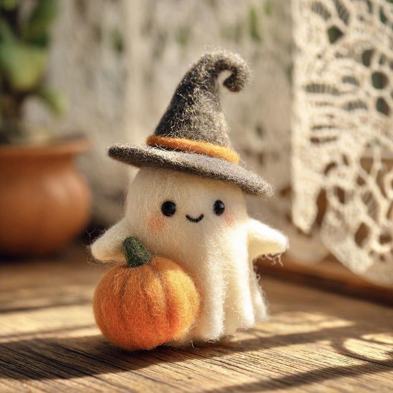 Adopt a Ghost, Handmade Felt Halloween Ghost Pumpkin with Wizard Hat, Autumn Pumpkin Decor, Halloween Decor, Nursery Decor, Gift for Kids
