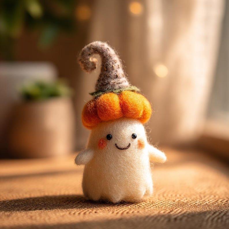Adopt a Ghost, Handmade Felt Halloween Ghost Pumpkin with Wizard Hat, Autumn Pumpkin Decor, Halloween Decor, Nursery Decor, Gift for Kids