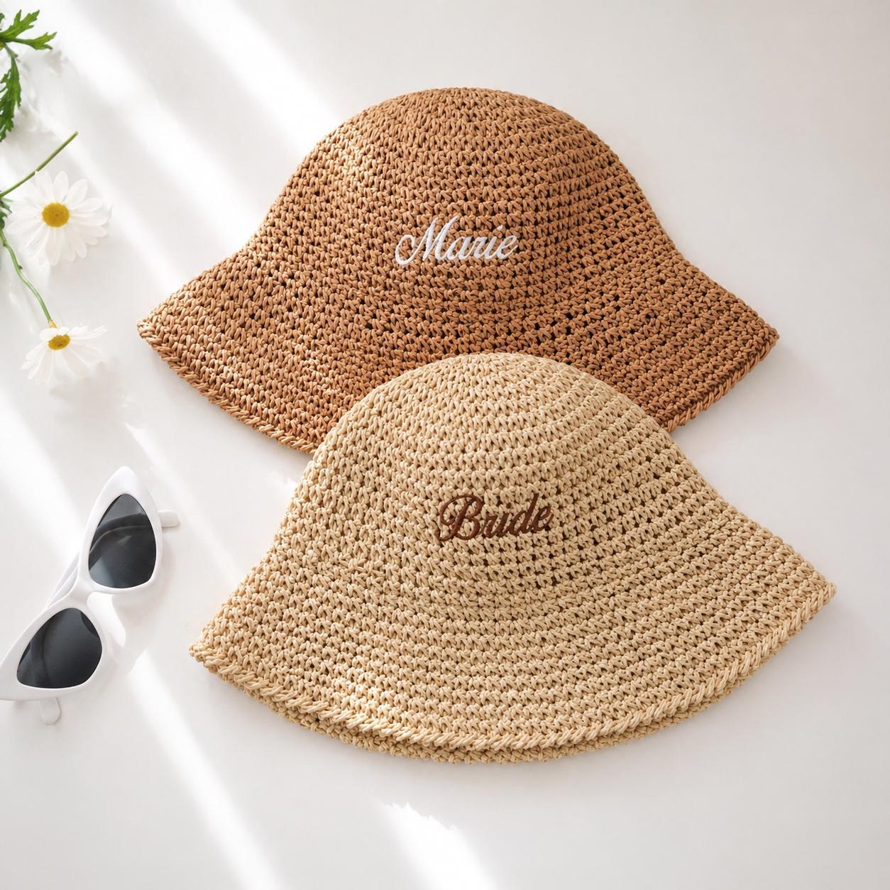 Personalized Straw Sun Hat, Bride hat,Wedding Cap,Embroidered Beach Hat,Summer Bucket Hat,Bach Party Gift, Bridesmaid Gift,Travel Hats - MyfaceboxerUK