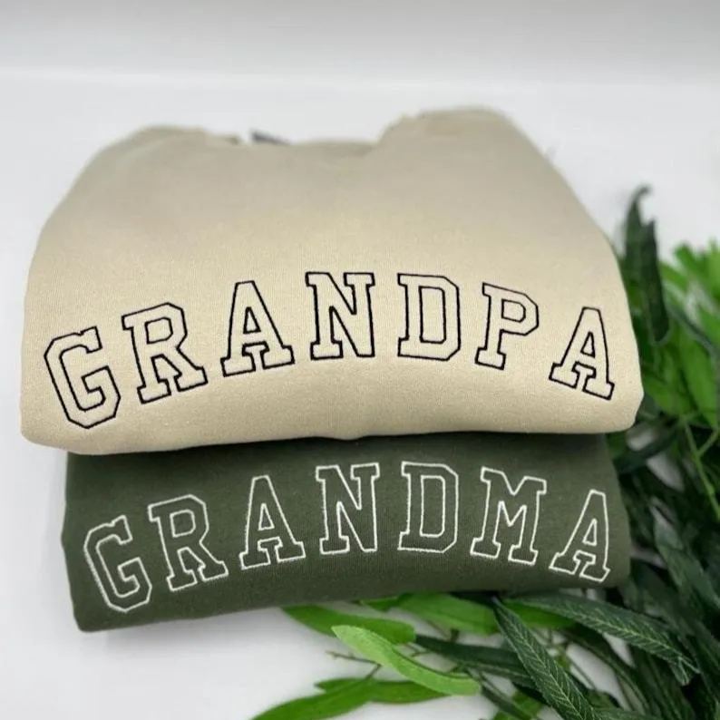 GRANDMA, GRANDPA  Embroidered Sweatshirt, Mom Dad Crewneck Grandparents' Day Gift