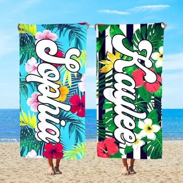 Hawaiian Style Custom Beach Towel, Personalized Beach Towel, Personalized Name Bath Towel, Custom Pool Towel, Summer Vacation Gifts