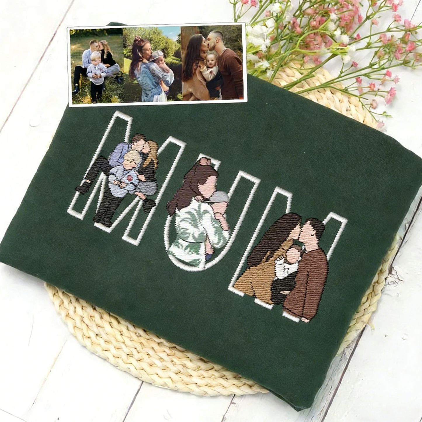 Custom Embroidered Mum Sweatshirt with Mum Kids Portrait