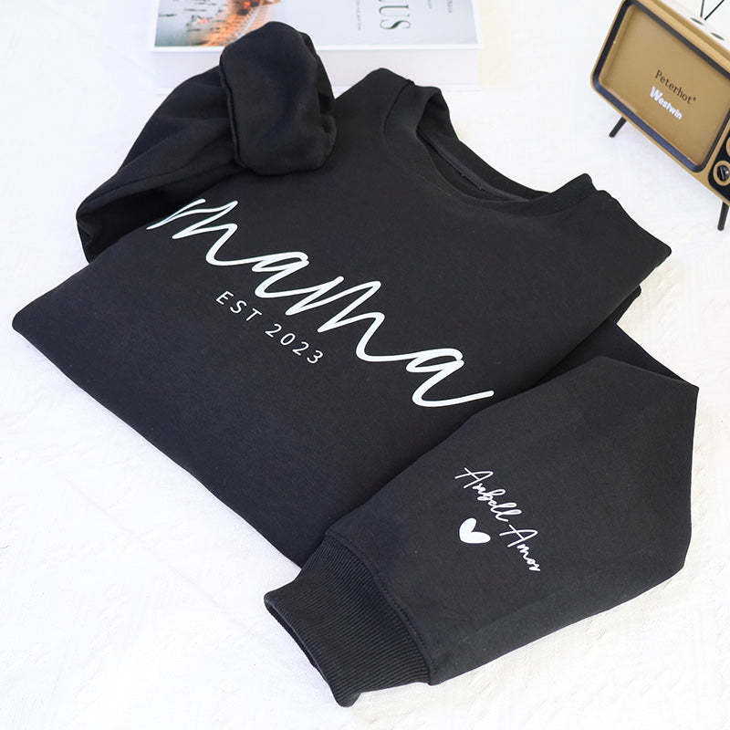 Custom Mama Embroidered Sweatshirt With Date And Children Name On Sleeve - MyFaceBoxerUK