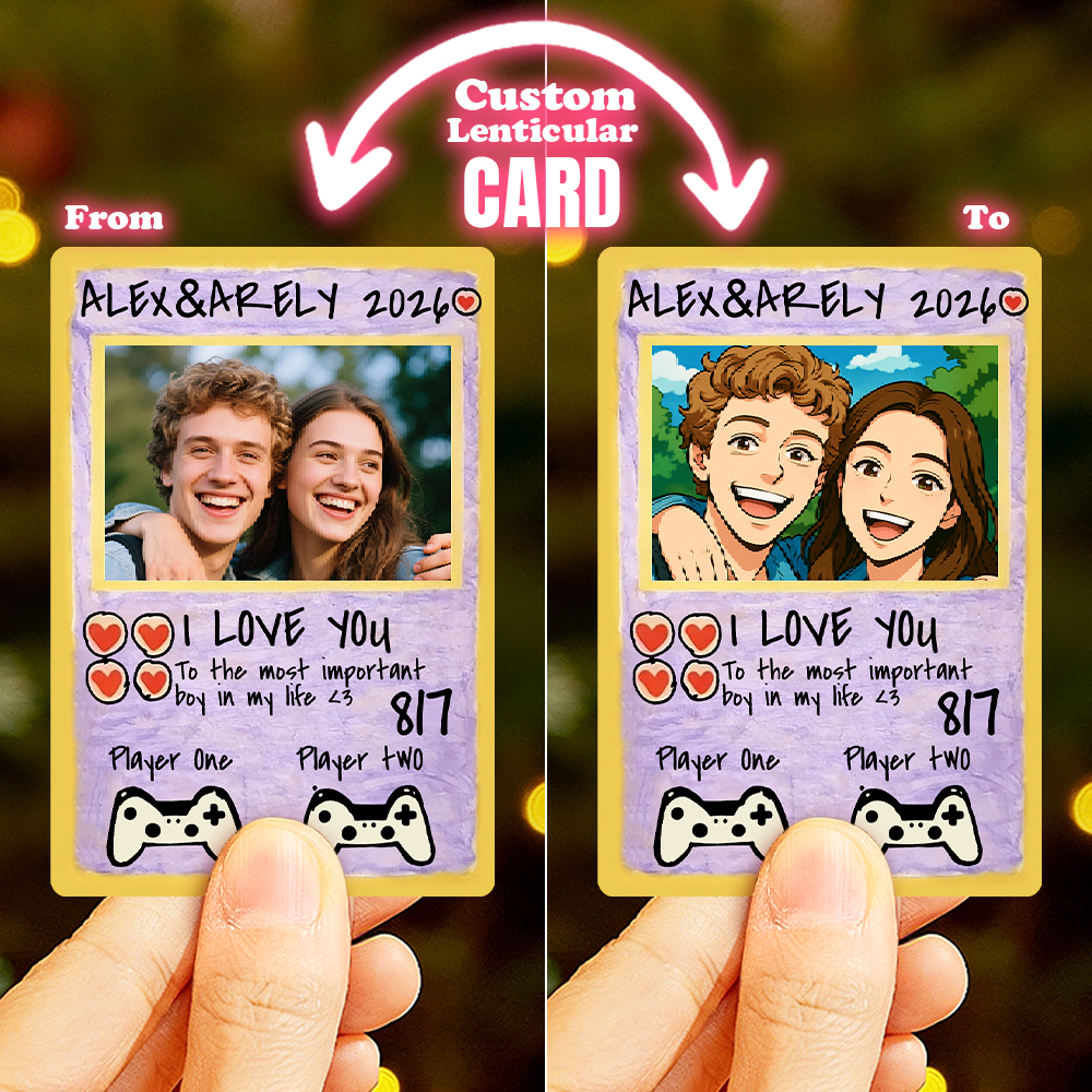 Personalized Valentine's Day Power Couple Lenticular Card Custom Anniversary Card Couple Photo Anime Style Valentine's Day Gift for Lover - MyfaceboxerUK