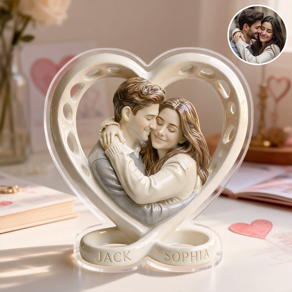 Personalized Infinity Heart Cartoon Photo Ceramic Style Acrylic Plaque - MyfaceboxerUK