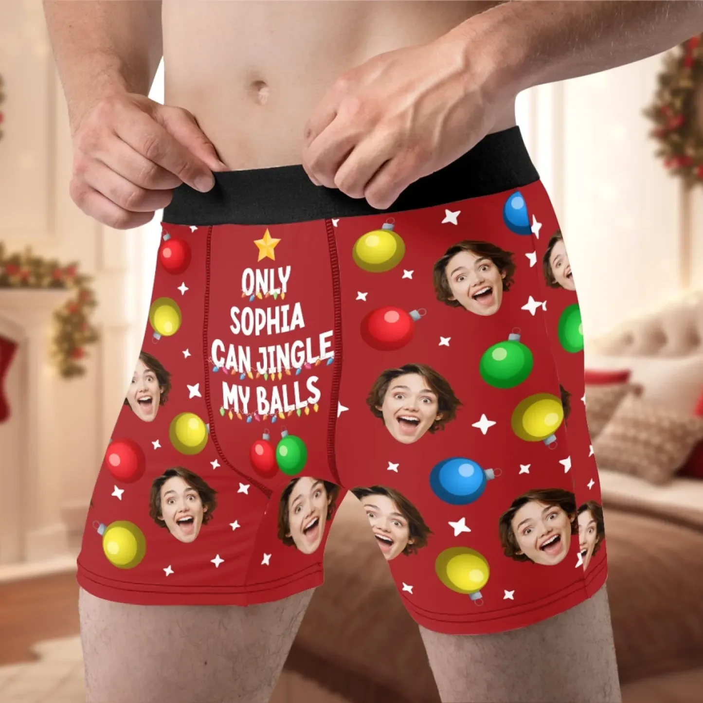 Custom Photo Boxer Briefs, Men's Boxers - Personalized Anniversary Christmas Wedding Gifts For Husband And Wife, Him And Her - Naughty List Approved - MyfaceboxerUK