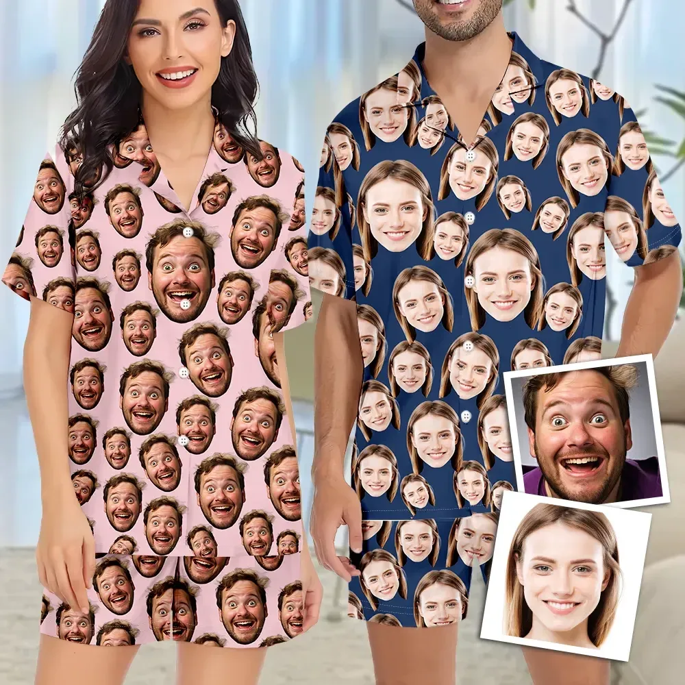 Custom Funny Face Short Sleeve Pajamas Custom Photo Pajamas - MyfaceboxerUK