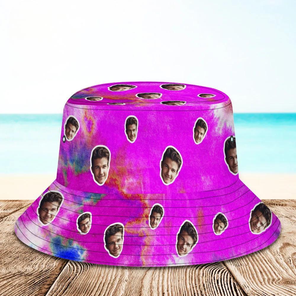 Custom Bucket Hat Unisex Face Bucket Hat Personalized Wide Brim Outdoor Summer Cap Hiking Beach Sports Hats Tie Dye - Violet	 - MyFaceBoxerUK