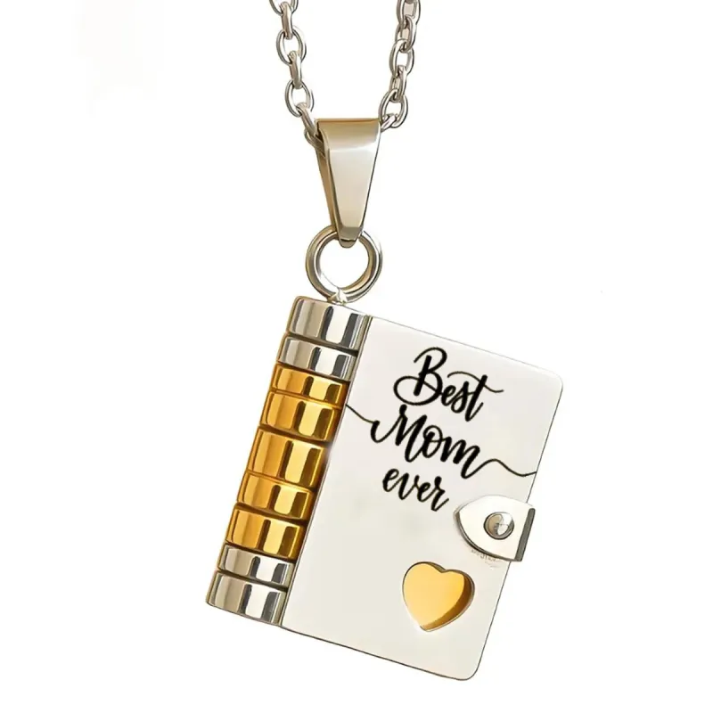 Personalized Mom Necklace for Women - Heartfelt Message Jewelry for Mom from Daughter Son, Engraved Book Pendant, Birthday Christmas Gift for Mother