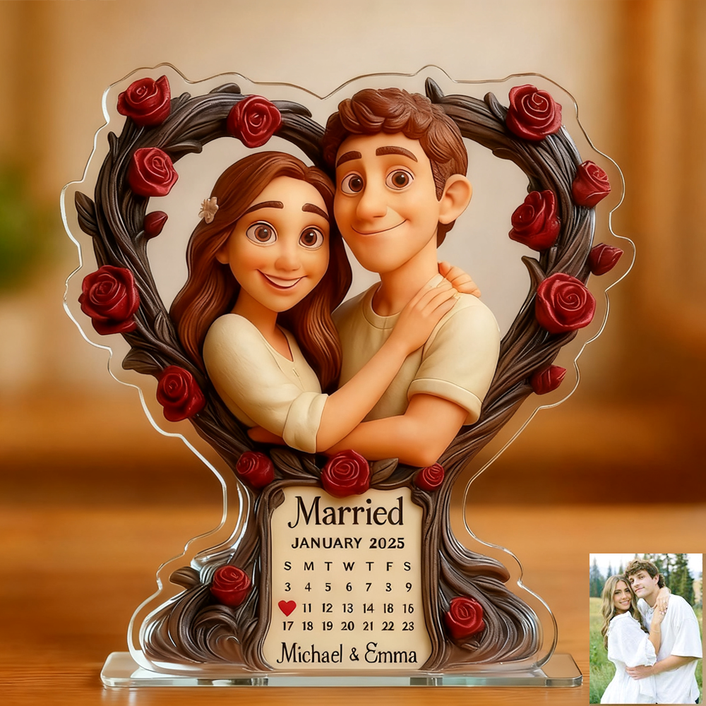 Personalized Wedding Anniversary Cartoon Photo Desktop Plaque