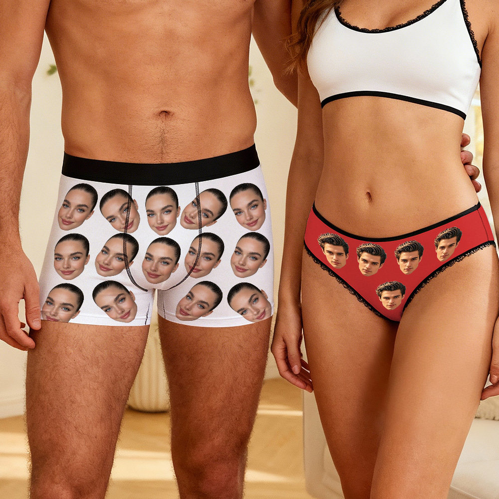 Custom Big Face Men's Boxer Shorts Personalized Red Boxer Briefs Gift for Him